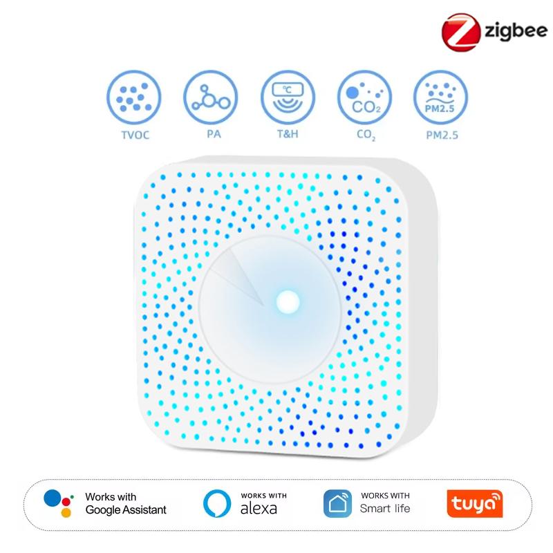 Tuya ZigBee/WiFi Air Quality Detector PM2.5 Formaldehyde VOC CO2 Temperature Humidity 6in1 Smart Air Box Sensor Via Alexa Google