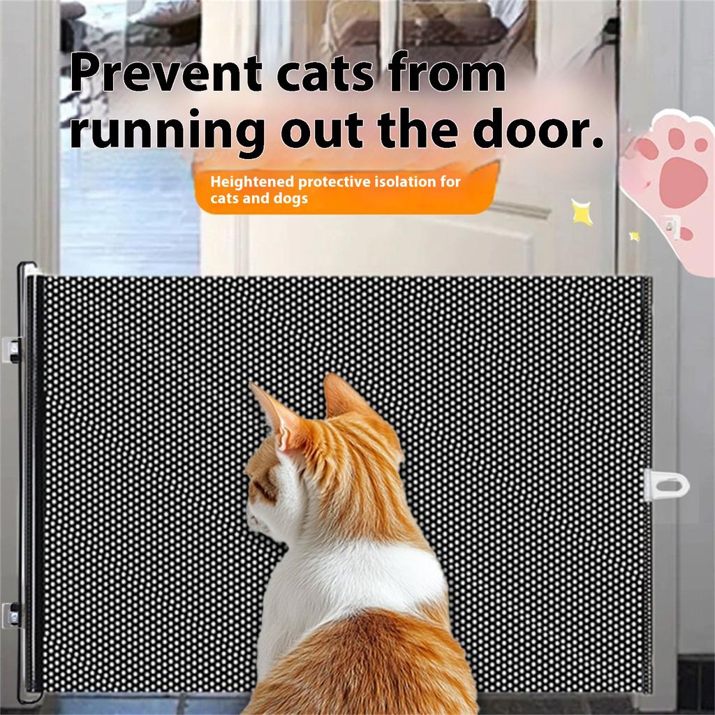 Auto Extending Pet Gate White Mesh Barrier For Cats Dogs With Metal Frame Easy No Tools Installation Space Saving Home Safety Solution