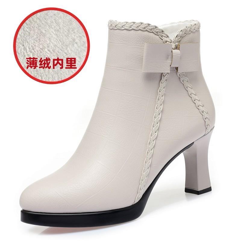 Small Heel Short Women's Autumn and Winter New Versatile Pointed High Heel Women's Thin Heel Cotton Shoes Women's Velvet Women's Naked