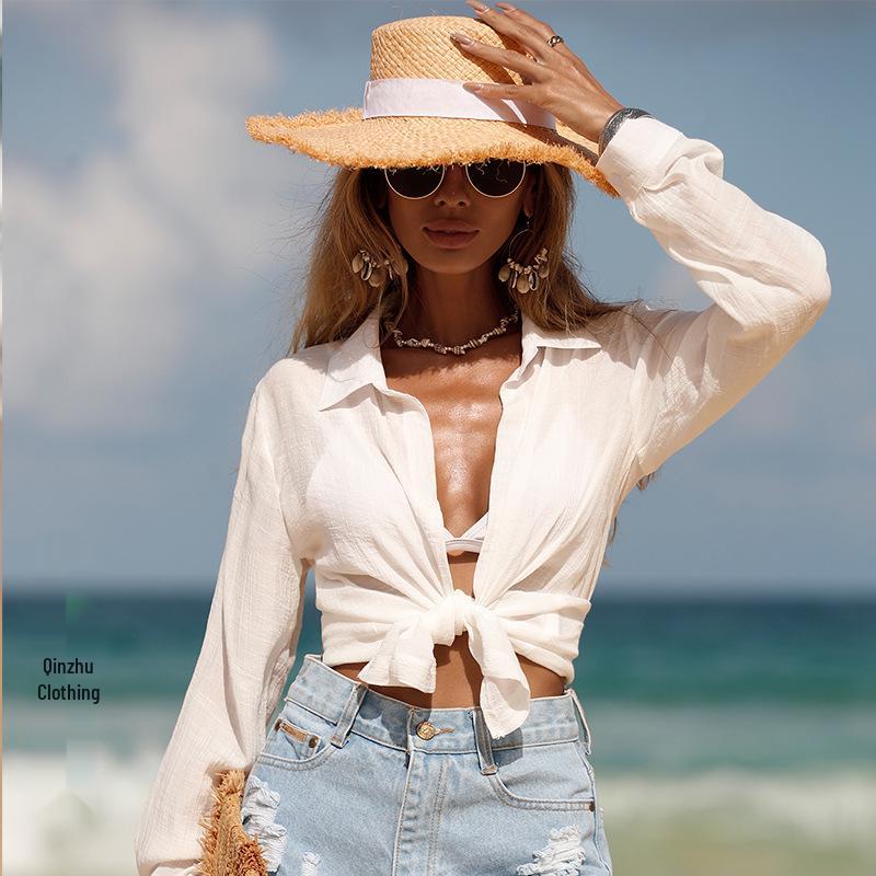 Women's Summer Beach Long Sleeve Cover-Up Cardigan Bikini Top