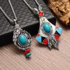 Bohemian Tribal Ethnic Style Necklace Imitation Turquoise Feather Pendant Niche Necklace