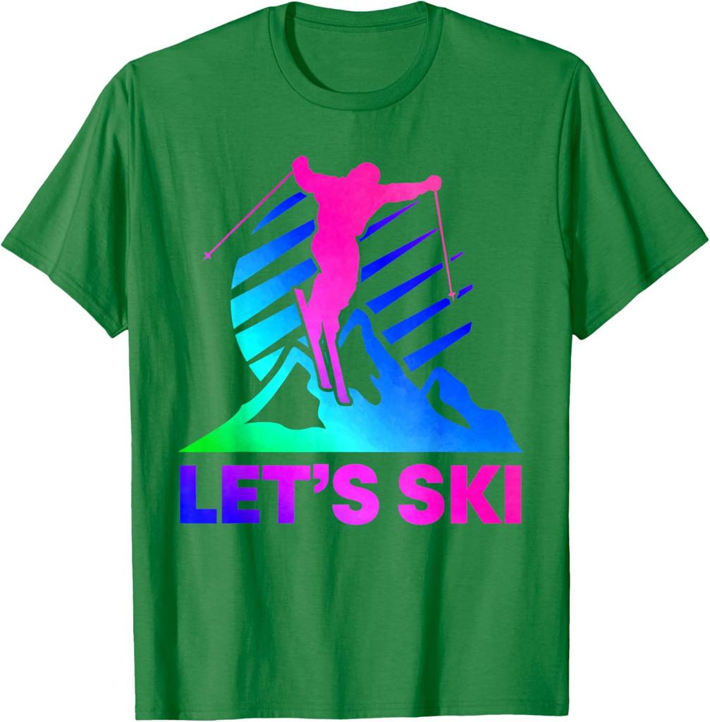 Lets Ski Retro 80s 90s Gradient Graphic TShirt Breathable Cotton Tee