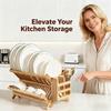 Dish Drying Rack 2-Tier Bamboo Dish Rack for Kitchen Counter Wooden Dish Drainer with Foldable Space-for Dishes, Plates