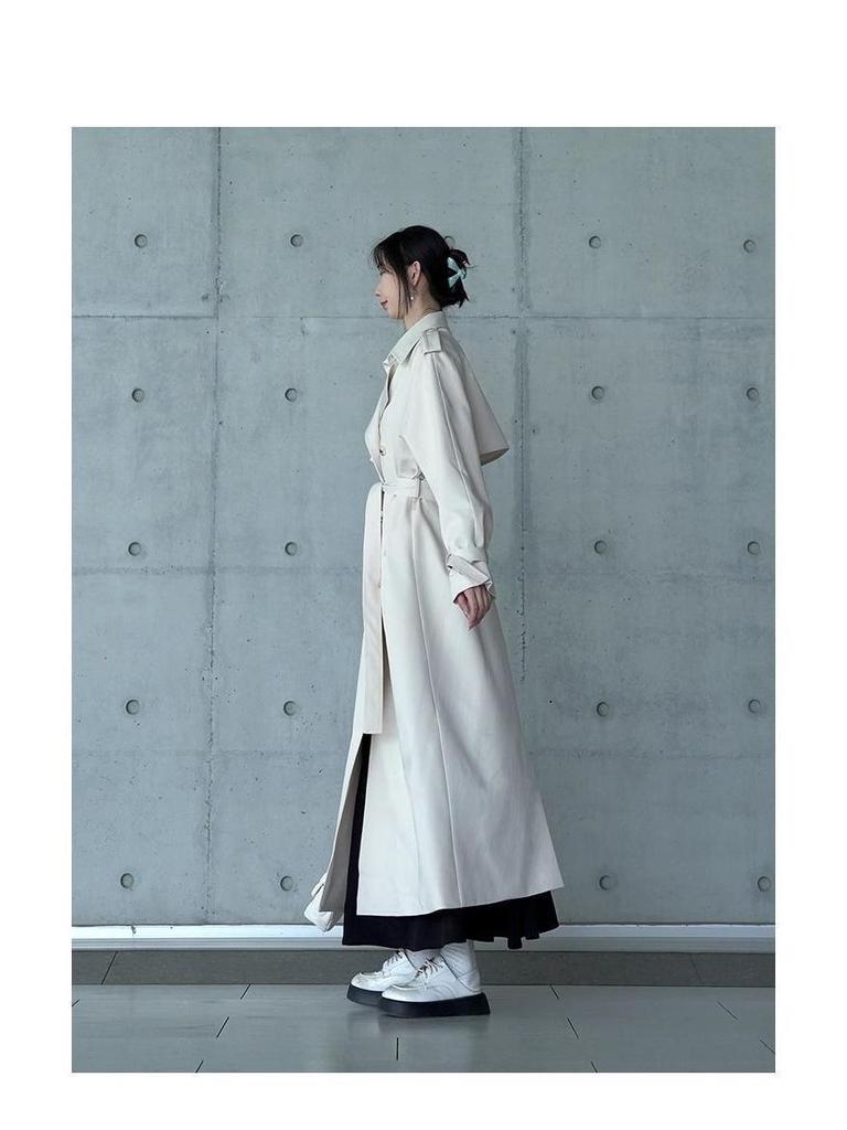 Damen Extra Langer Grauer Trenchcoat - Frühling/Herbst 2025 Neuer Knöchellanger Übergröße Stil