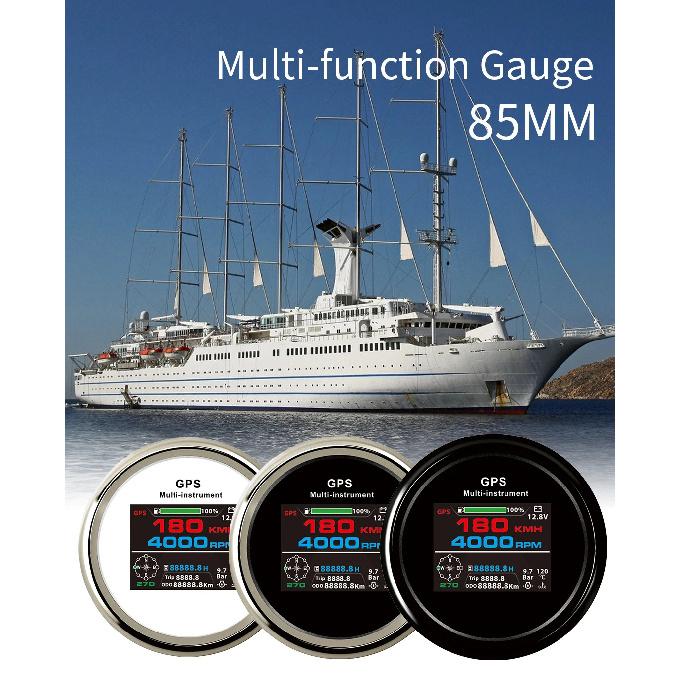 Waterproof 85mm 0-999 km/h MPH Knots GPS Speedometer Odometer Trip Tachometer Hours with Fuel Voltmeter Water Temp for Boat Car