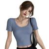 Kvinner Crop Top Firkantet Neck Slim Fit Kortermet Ensfarget Uformell Tee T-skjorte Workout Yoga Top Base Shirt