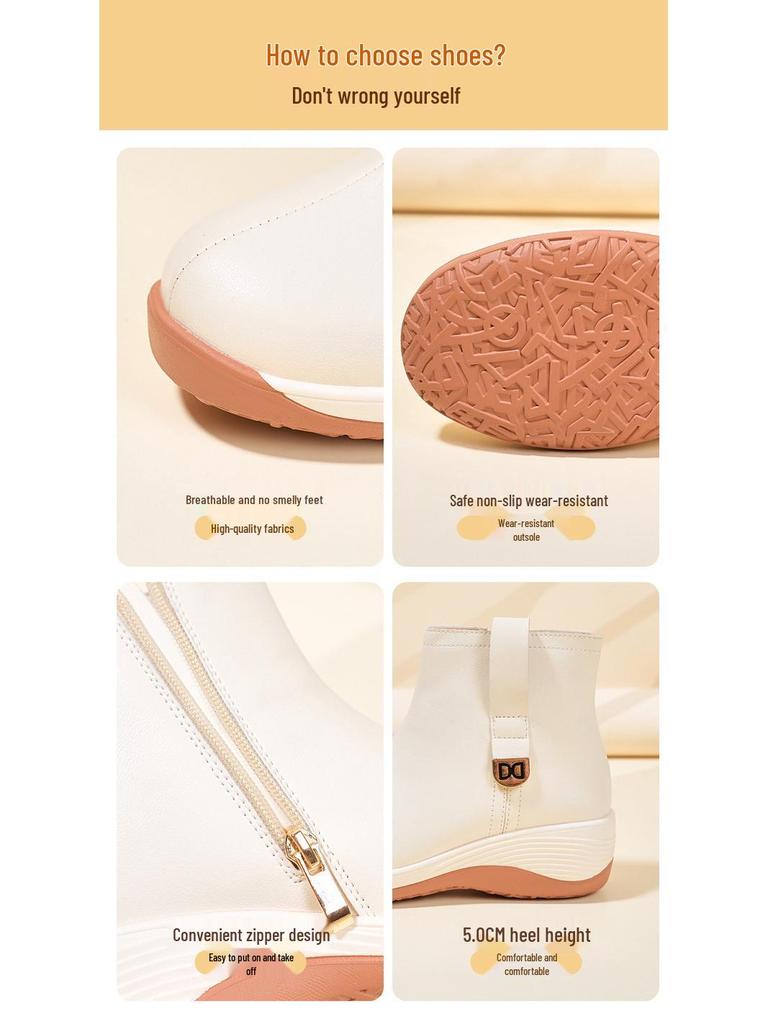 2025 Spring Soft-Soled Wedge Heel Mom Shoes: Thick-Soled, Flat Casual Boots for Height Increase