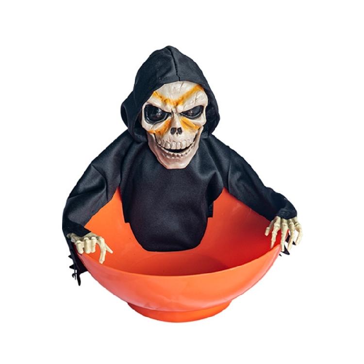 Spooky Motion Activated Skeleton Candy Holder with Light Up Red Eyes