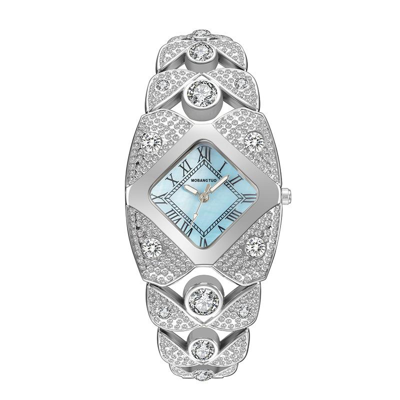 Light Luxury Xiaohongshu Niche Women'S Watch Retro Diamond-Encrusted Bracelet High-End Full Bracelet Diamond Ribbed Square Quartz Watch