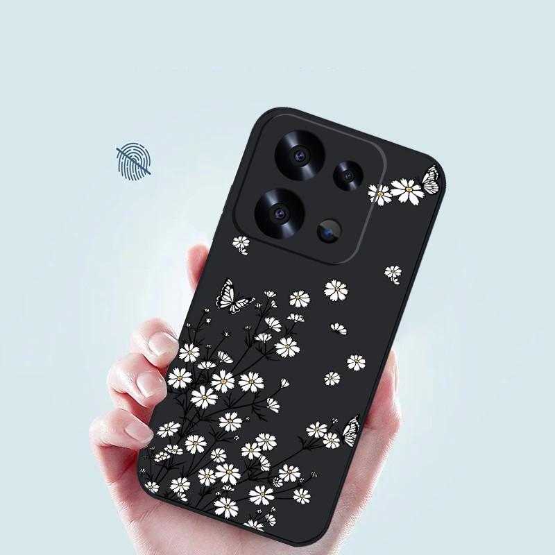 Flower Butterfly Print Myk Slim Case For Xiaomi 13T Poco X6 F6 X5 Redmi Note 13 12 11 Pro 10 Lens Beskyttelse Støtsikker Silikon lanyard telefondeksel
