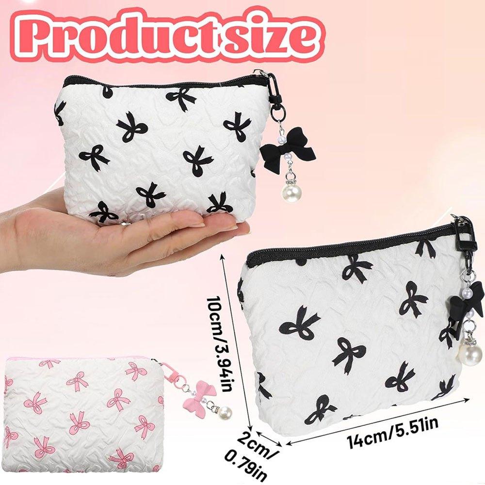 Bow Mini Makeup Bag Women's Makeup Bag Travel Washroom Bag Cute Coin Purse Lightweight Lipstick Pouch Embossed Storage Bag