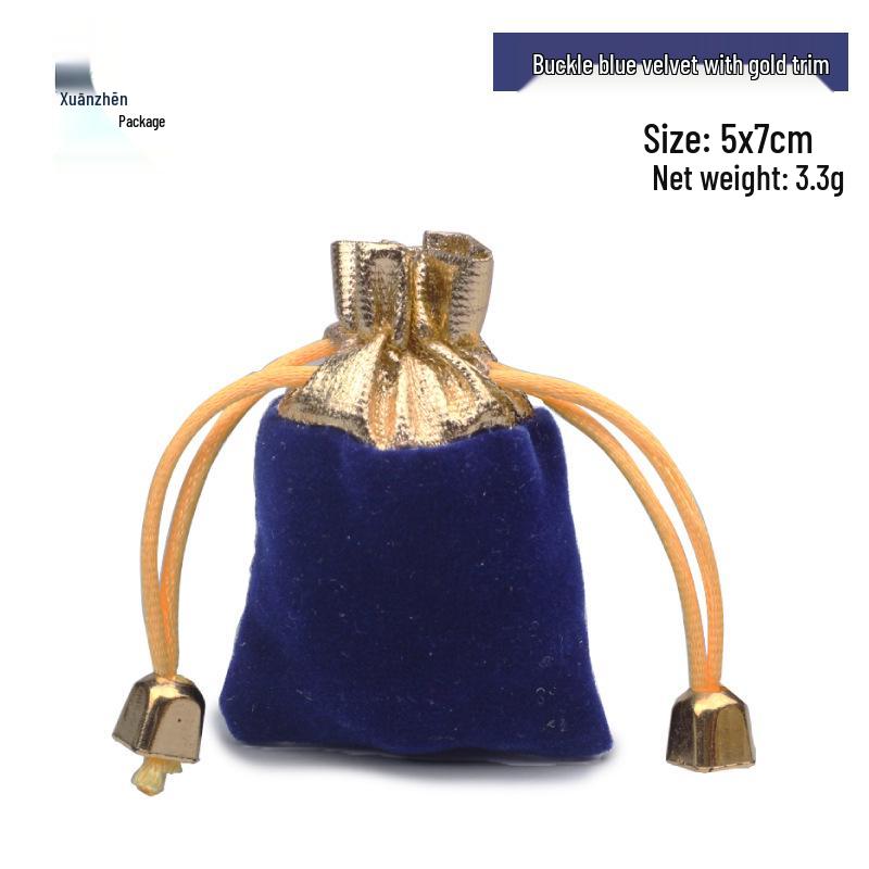 Velvet Blue Jewelry Drawstring Pouch with Golden Buckle