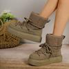 Fashion Women's Plush Thick Soled Snow Boots 2024 Winter New Style Lace Up Retro Plush Warm Casual Cotton Boots
