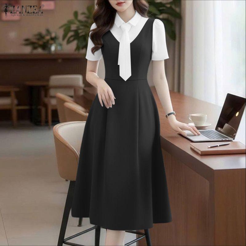 ZANZEA Women Summer Casual Loose Elegant Patchwork Short Sleeve Dress