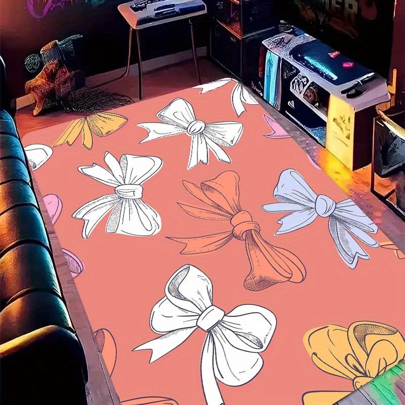 Chic Cartoon Bowknot Area Rug - Versatile for Gaming Room, Bathroom, Kitchen, Living Room & Bedroom - Machine Washable Polyester
