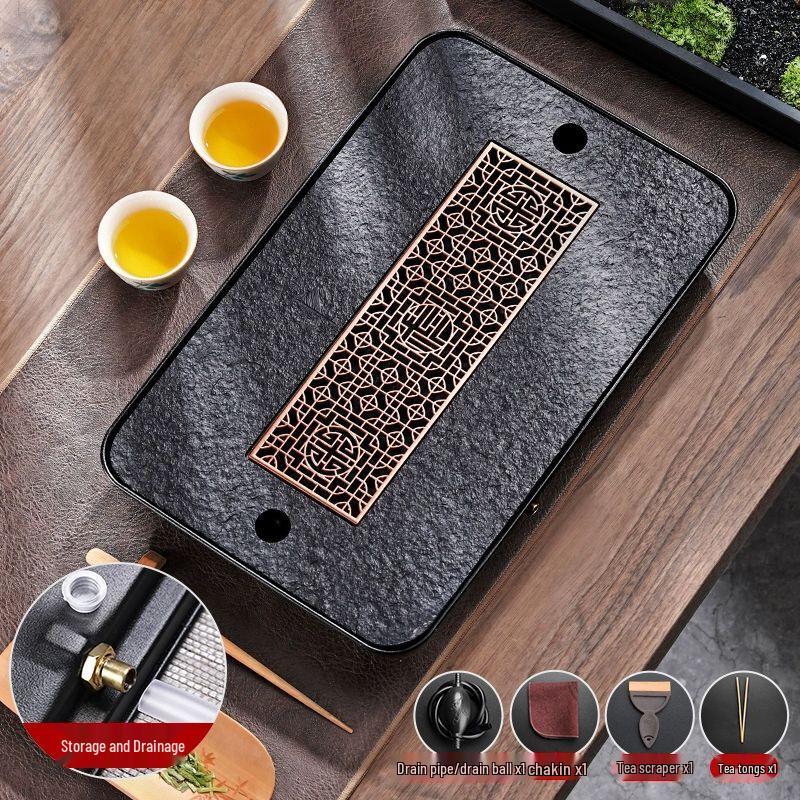 Modern Black Gold Stone Tea Tray