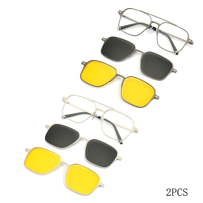 Metal 3 In 1 New Style Magnet Clip On Glasses Frame Trend Polarized Sunglasses For Men  Optical Computer Glasses UV400 7009