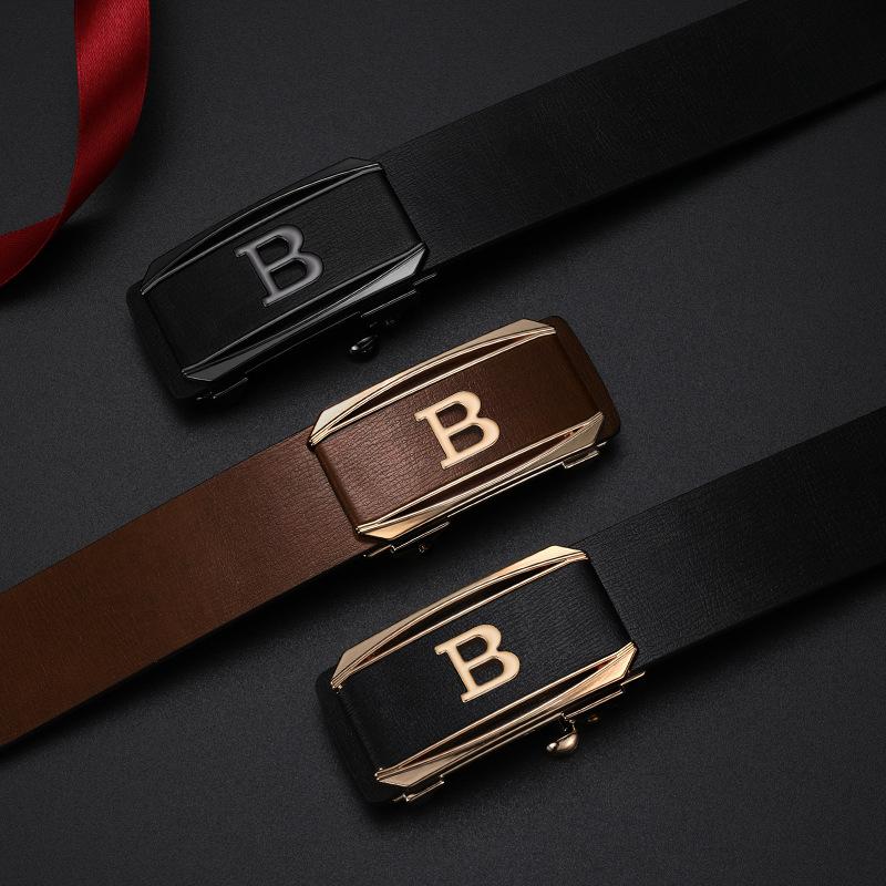 Business and Casual Simple and Versatile Cowhide Belt for Men's New Style Toothless Automatic Buckle Belt for Middle Aged and Young Men's Belt