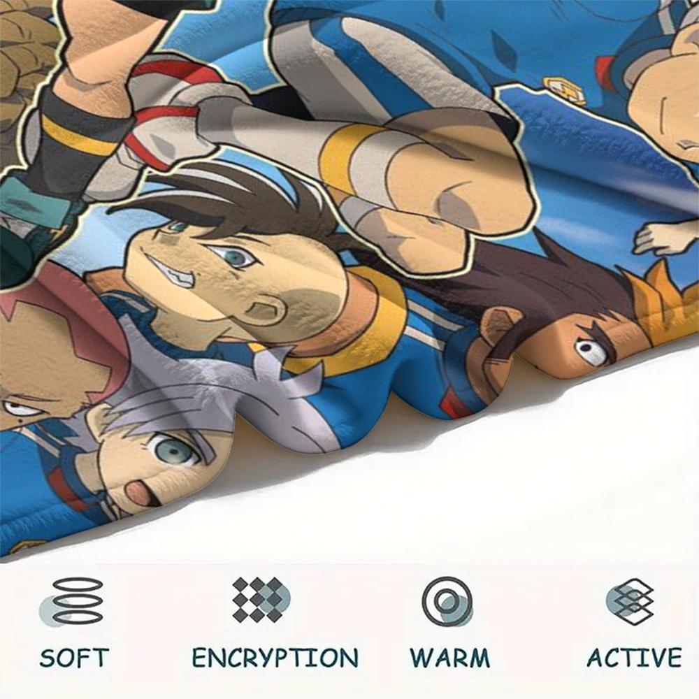 1Pc Inazuma Eleven Soccer Print Flannel Blanket, High Quality Comfortable for All Seasons, Home Decor, Warmth and Comfort, Perfect for Christmas Gifts