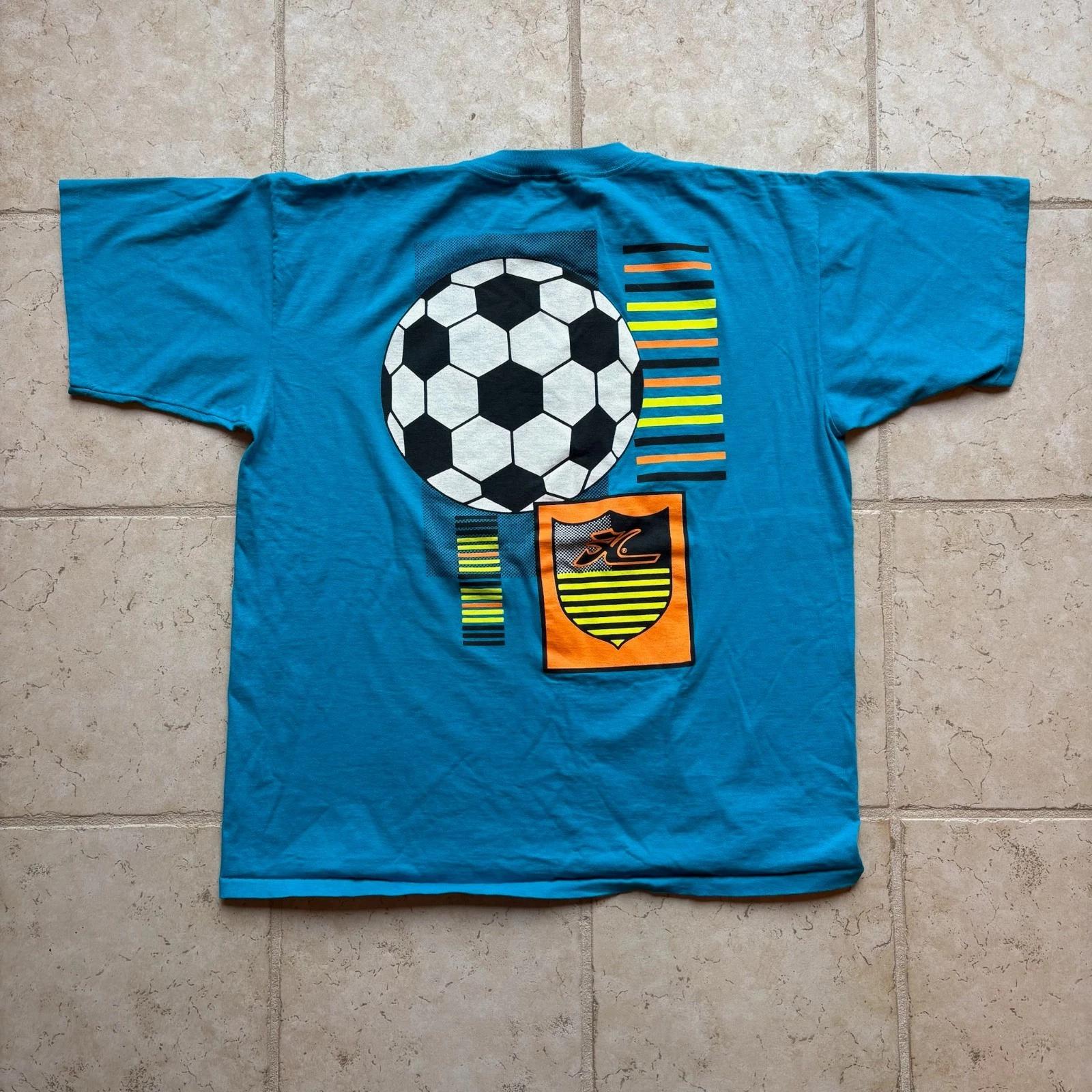 

Vintage 90s Hobie Surf Soccer Graphic Tee Neon Size XL Single Stitch Made in USA M