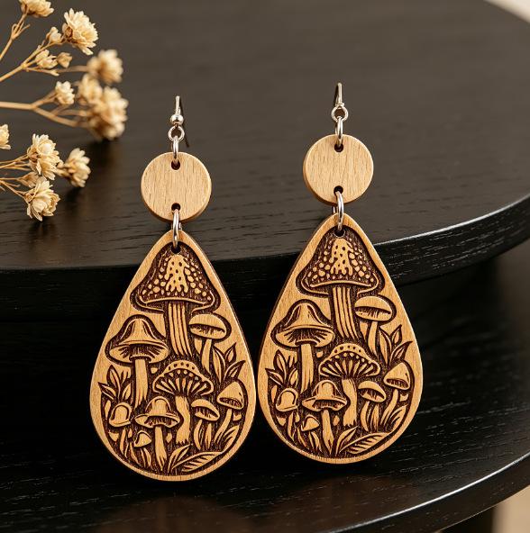 Bohemian Retro Carved Wood Dangle Earrings: European & American Style Water Drop Design