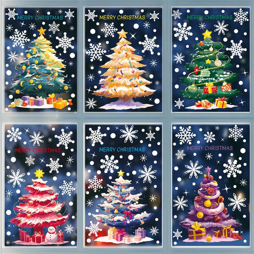 Weihnachtsdekorationen: Weihnachtsbaum Elektrostatische Aufkleber, Schaufensterdekorationen für Einkaufszentren, Schneemänner, Schneeflocken, Glasaufkleber.