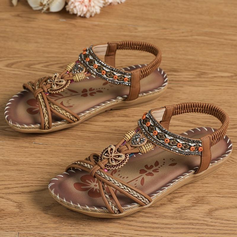 Bow, New Women's Shoes Flat-bottomed Handmade Beaded Rhinestone Sandals, Wearing Beach Little White Shoes Women