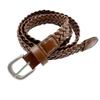 Women's Retro Brown Braided Leather Belt with Silver Needle Buckle - Versatile for Jeans and Casual Wear