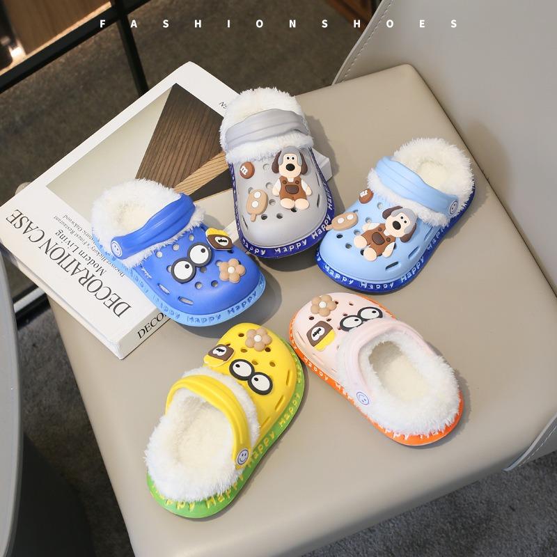 Odnímatelné, Dětské boty s roztomilým zimním teplem a plyšovými, hřejivými bavlněnými botami, bavlněné pantofle