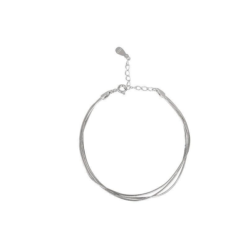 Sterling Triple Layer Snake Chain Bracelet Women Minimalist Geometric Design Elegant Daily Wear