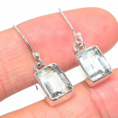 Natural Green Amethyst Gemstone 925 Solid Sterling Silver Earring 1.25" Q9h78
