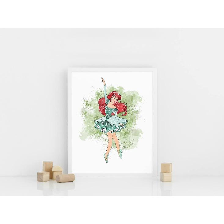 Nistio® Disney Princess Ballerina Wall Art Prints, Princess Playroom Decor, Elsa, Cinderella, Ariel, Snow White, Belle, Jasmine, Princess Anna,