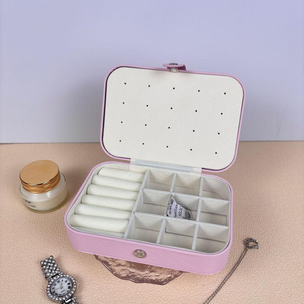 Travel Jewelry Storage Box with Mirror Solid Color Simple Earrings Ring Necklace Jewelry Box Double Layer Household Jewelry Box