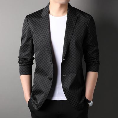 Spring and Autumn Plaid Men's Suit Young Fashion Casual Thin Cardigan Trend Coat Small Suit
