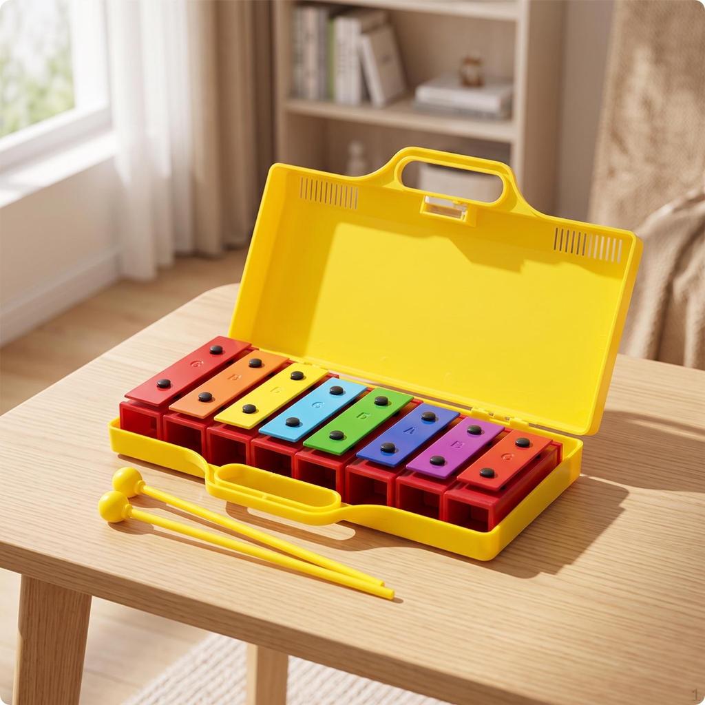 ChildFriendly ColorCoded Glockenspiel | 8Note Xylophone with Carrying Case, Portable,