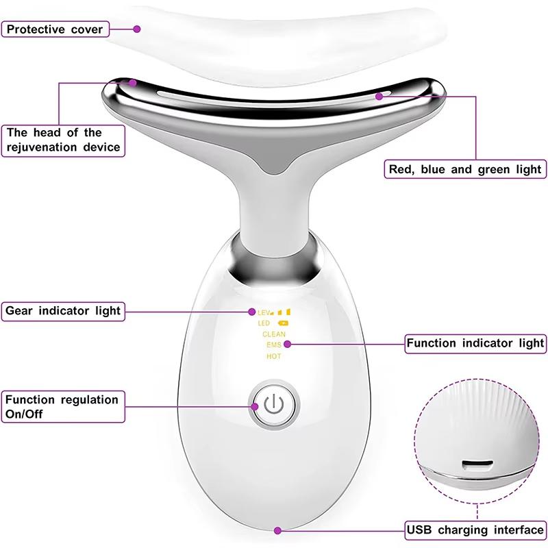 Portable 7 Color LED Face Neck Massager Vibration EMS Comfort Machine Thermal Cosmetic Skincare Accessory Tools Supply Equipment