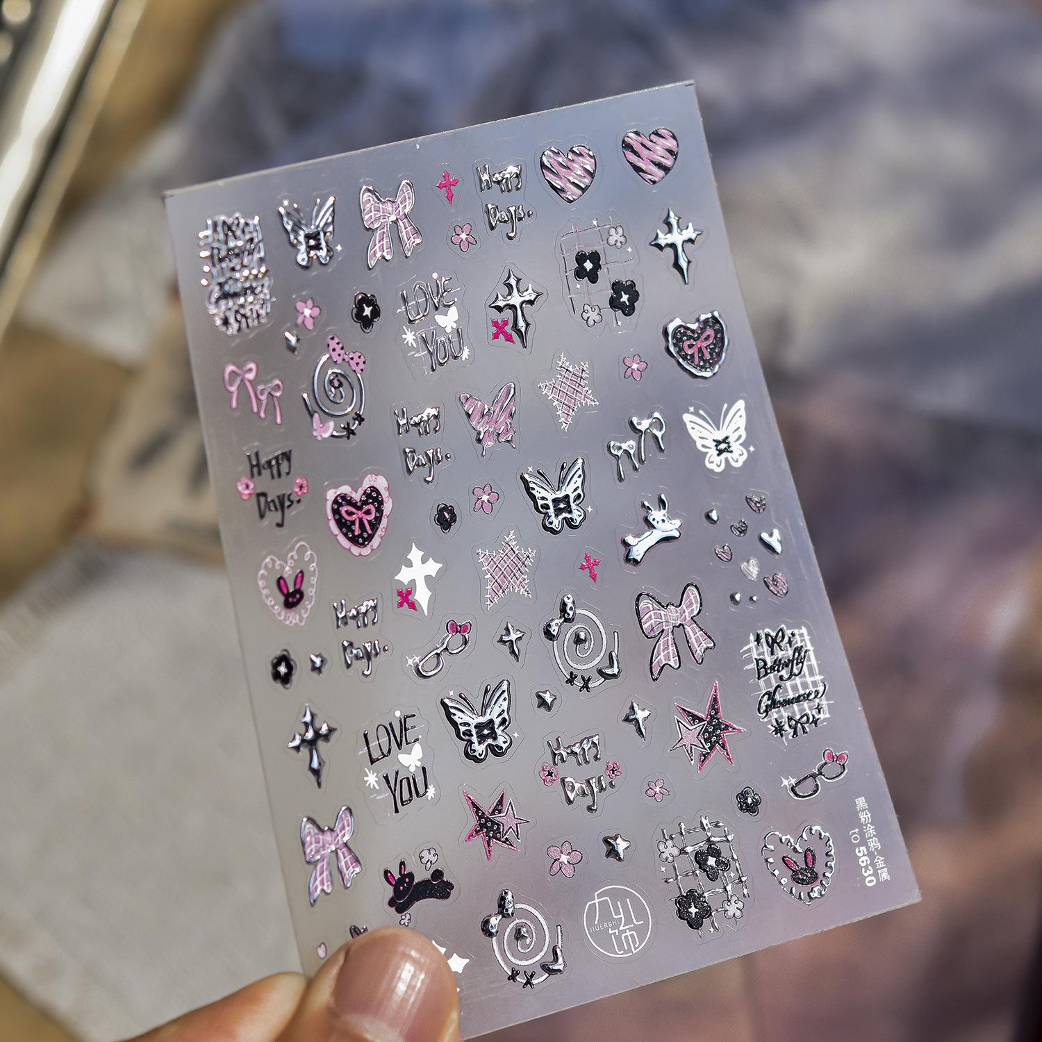 Tomoni Dark Style DIY Hot Stamping Nail Stickers: Little Rabbit & Bow Ornaments
