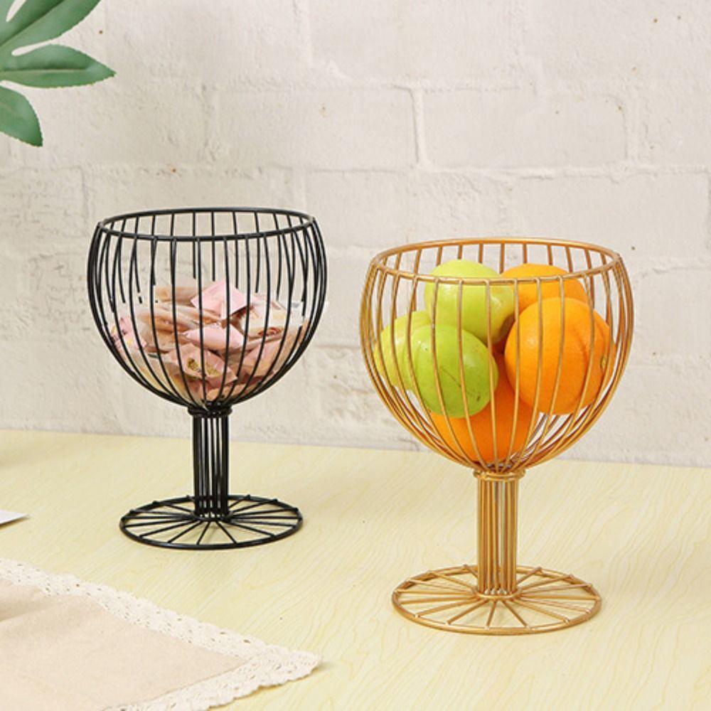 Large Capacity Goblet Shape Fruit Basket Space Saving Rust-proof Snack Storage Tray Black Hollow Coffee Pod Holder Dessert