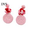 Handmade Boho Jewelry 1 Pair Raffia Flower Earrings for Women, Rattan Lightweight Woven Round Drop Dangle Earrings, Straw Summer Beach Vacation