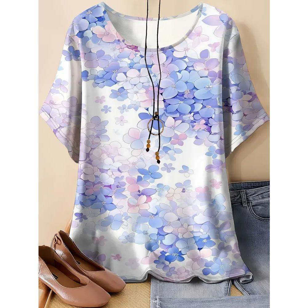 Stylish Simple Versatile Top Short Sleeve Women's Flower Printing Comfortable T-Shirts Women’s