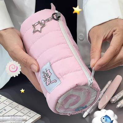 Astuccio portapenne con rotolo di asciugamano rosa, astuccio portapenne morbido kawaii, astuccio porta cosmetici, grande capacità, cancelleria per studenti, materiale scolastico