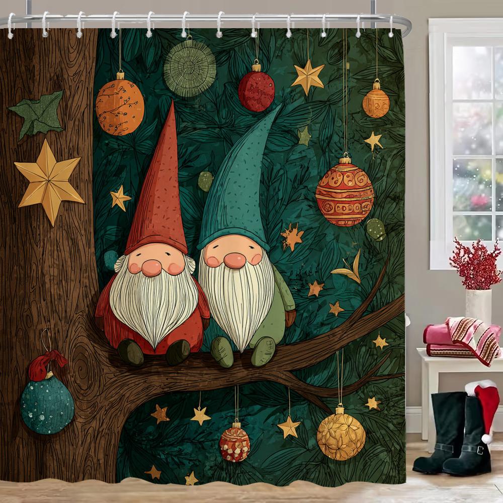 Santa Claus elves Shower Curtain, Bathroom Curtain, Merry Christmas Shower Curtain, home decoration Christmas Curtain with Hook