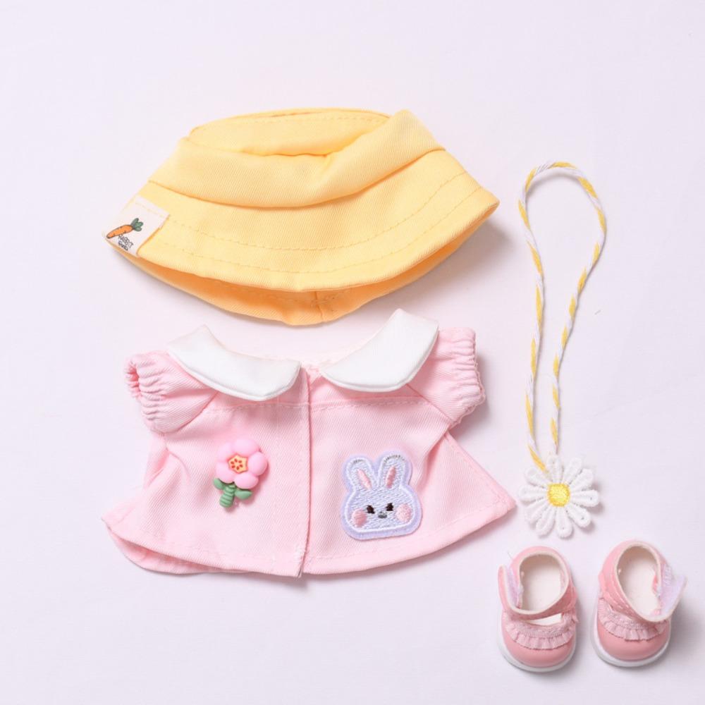 Overalls&Skirt Sitting Labubu Time Cloth Spring Flower 17cm Plush Dolls Clothes  Children Gift