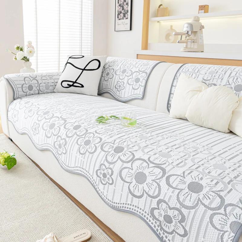 

1PC Summer Flower Pattern Sofa Cover Ice Silk Cool Feeling Sofas Towel Universal Couch Pad Non-slip Sofa Cushion for Living Room 1pc 45x45 pillowcase
