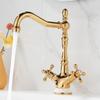 Gold Badezimmer Wasserhahn Messing Keramik Chrom Badezimmer Waschbecken Wasserhahn Kaltes Warmwasser Mischbatterie Waschbecken Wasserhahn Doppelgriff Deck montiert Wasserhahn