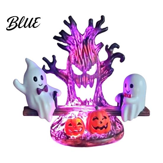Creative Gothic Style Night Lamp Animated Seesaw Ghost Light USB Powered 3D Cute LED Small Light for Hallway with Spooky Tree And Pumpkin Design,