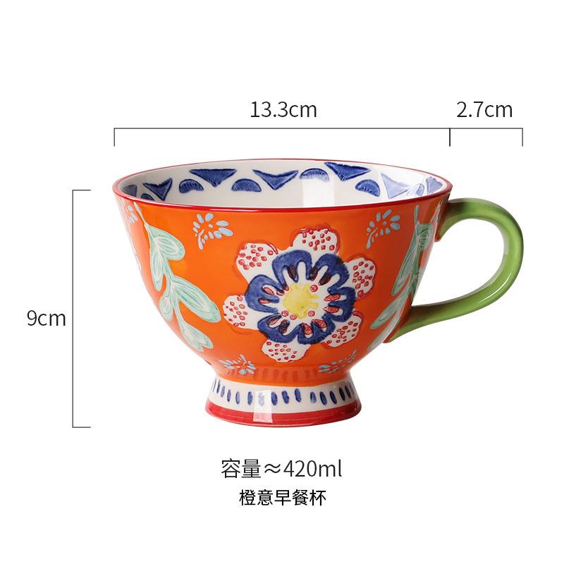 Retro Hand Painted Ceramic Mugs Underglaze Porcelain Breakfast Coffee Milk Tea Cup Set Home Office