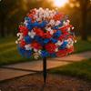 Patriotic Flower Stake Clustered Blossoms Artificial Dense Red, White, and Blue Flowers