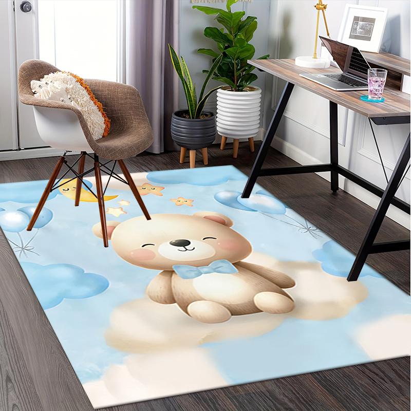 Adorable Teddy Bear Chair Mat Office Carpet with Cute Moon and Stars Design Home Decor, Gift Idea, Suitable for Bedroom, Living Room, Various Rooms