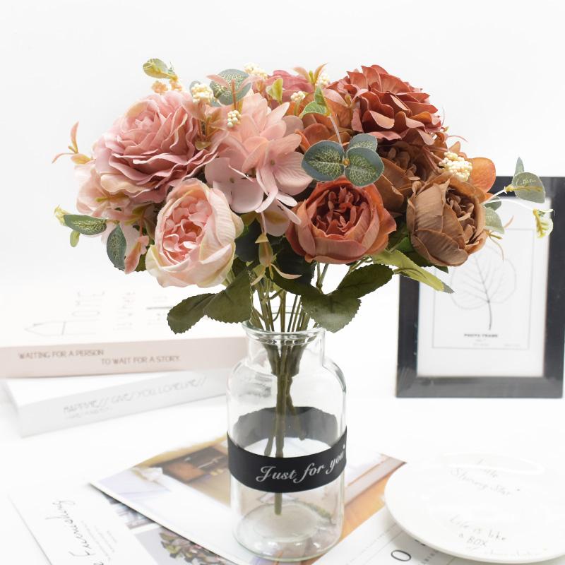 1/5pcs Artificial Rose Peony Bouquet High Quality Fake Flowers Festival Home Decor Diy Plants Arrangement Wedding Decora Bonsai